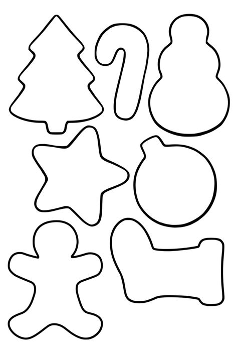 Christmas Felt Cookies, Felt Christmas Tree Pattern Templates Free Printable, Small Christmas Designs, Christmas Ornament Cutouts Printable, Simple Christmas Shapes, Cookie Template Printable Free, Ornament Cutout Template, Danish Christmas Decor, December Kids Crafts