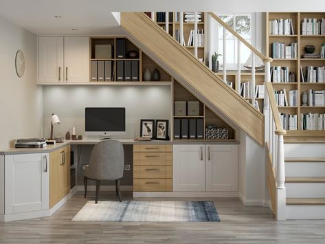 Desk Under Stairs, Office Under Stairs, Under Stairs Nook, Room Under Stairs, Space Under Stairs, تحت الدرج, Home Office Furniture Design, Staircase Storage, Stair Case