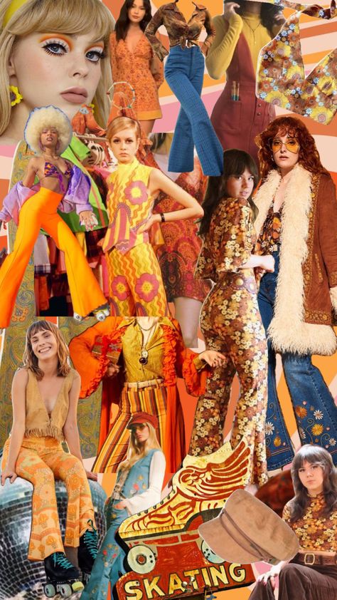 70s Pride Aesthetic, 70s Moodboard, 70’s Aesthetic, Collage Project, Oc Board, Vogue Vintage, 70s Look, Mary Quant, 70s Aesthetic