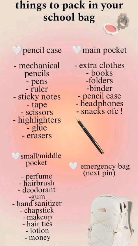 Schul Survival Kits, Middle School Essentials, Studie Hacks, School Emergency Kit, School Backpack Essentials, Middle School Survival, School Routine For Teens, Things To Pack, School Survival Kits