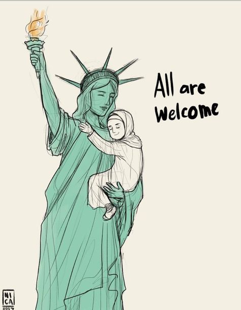 While many channelled their anger, frustration, and sadness into protest signs and chants, others responded through artwork about the refugee ban. Immigration Art, Refugees Art, Activism Art, Protest Posters, Protest Art, Protest Signs, The Statue Of Liberty, Social Awareness, Faith In Humanity