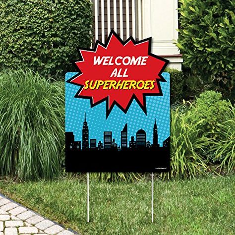 Girl Superhero Party Decorations, Hero Headquarters, Superhero Signs, Superhero Party Decorations, Girl Superhero Party, Marvel Birthday Party, Superhero Baby Shower, Marvel Party, Superman Birthday