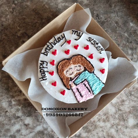 Mini Cakes For Sister, Happy Birthday Cake Sister, Bday Cake For Sister, Cake Design For Sister Birthday, Cake Ideas For Best Friend Birthday, Mini Cake For Best Friend, Sister Cake Ideas, Bento Cake For Sister, Cake Designs For Best Friend