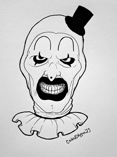 Drawings Of Horror Movie Characters, Halloween Movies Drawings, Horror Movie Characters Drawing Outline, How To Draw Art The Clown, Creepy Clown Drawing Easy, Art The Clown Drawing Easy, The Joker Drawing Easy, Scary Characters Drawing, Art The Clown Drawing Sketch