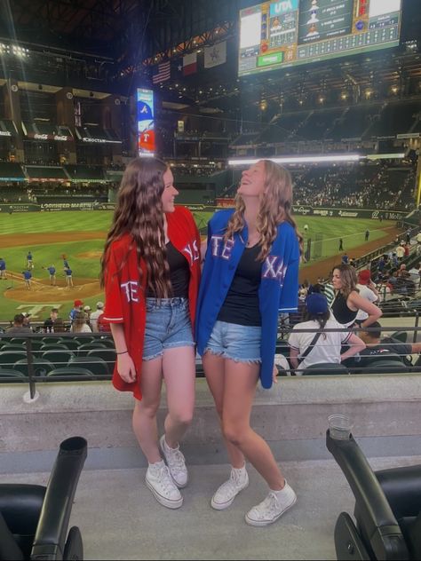 Modest Baseball Game Outfit, Texas Rangers Game Outfit, Texas Rangers Outfit Women, Rangers Game Outfit, Texas Rangers Outfit, Baseball Jersey Outfit Women, Baseball Outfits, Weekend Fits, Baseball Game Outfit