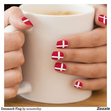 British Flag Nails, Nail Art Cute, Flag Nails, Denmark Flag, Modern Nail Art, Country Nails, Minx Nails, Striped Nails, 3d Nail Art