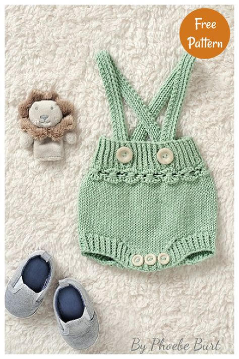 Baby Romper Free Knitting Pattern Baby Romper Pattern Free, Baby Romper Pattern, Knit Baby Romper, Baby Cardigan Knitting Pattern, Pattern Romper, Romper Pattern, Baby Knitting Patterns Free, Knitted Baby Clothes, Romper Suit