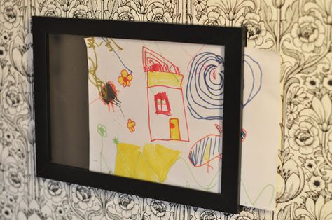 Want to display your child's masterpieces?  Well, hang a custom #frame that you can easily slide your child's #art in and out of to easily switch it up! Ikea Picture Frame, Kids Picture Frames, Diy Framed Art, Ikea Hack Kids, Diy Slides, Ikea Pictures, Diy Kids Art, Displaying Kids Artwork, Art Display Kids