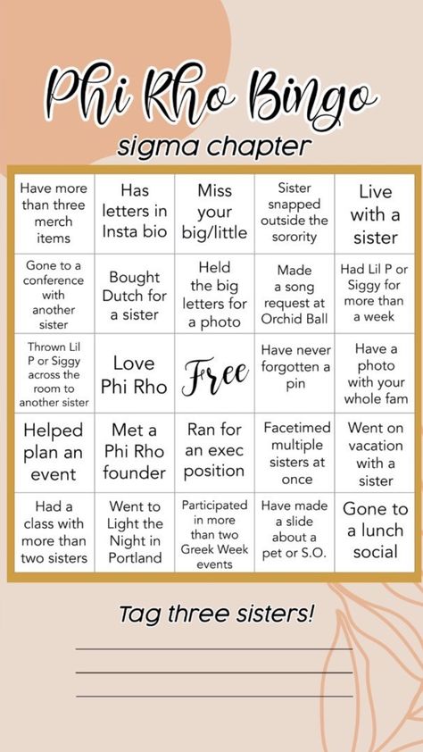 Phi Rho Bingo from the Sigma Chapter at Oregon State University Phi Sigma Rho, Insta Bio, Oregon State University, Sorority Sisters, Delta Zeta, Oregon State, State University, Sorority, Bingo