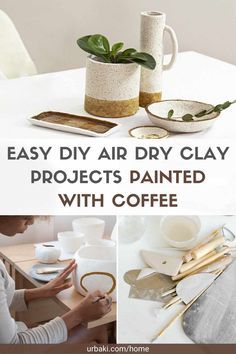 Air-drying clay is a fantastic material, perfect for beginning and advanced crafters to create impressive DIY projects. It is natural, non-toxic, and easy to work with, so you can safely use it with your children. In this post, we want to show you some inspiring ideas so that you can create beautiful pieces of decoration for your home, you will see how versatile and easy-to-use air-dried clay is. There's a little twist here too, these designs are painted and decorated with coffee! It may seem... Air Dry Clay How To Use, Beginning Clay Projects, Hobby Clay Ideas, Das Clay Projects, Self Drying Clay Projects, Cool Clay Projects, At Home Pottery Diy Projects, Fimo Clay Ideas Easy, Dry Air Clay Ideas