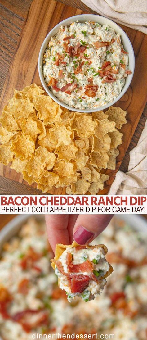 Bacon Cheddar Ranch Dip, Cheddar Ranch Dip, Bacon Dip Recipes, Bacon Ranch Dip, Cold Appetizer, Cold Dip Recipes, Dinner Then Dessert, Bacon Dip, Ranch Mix