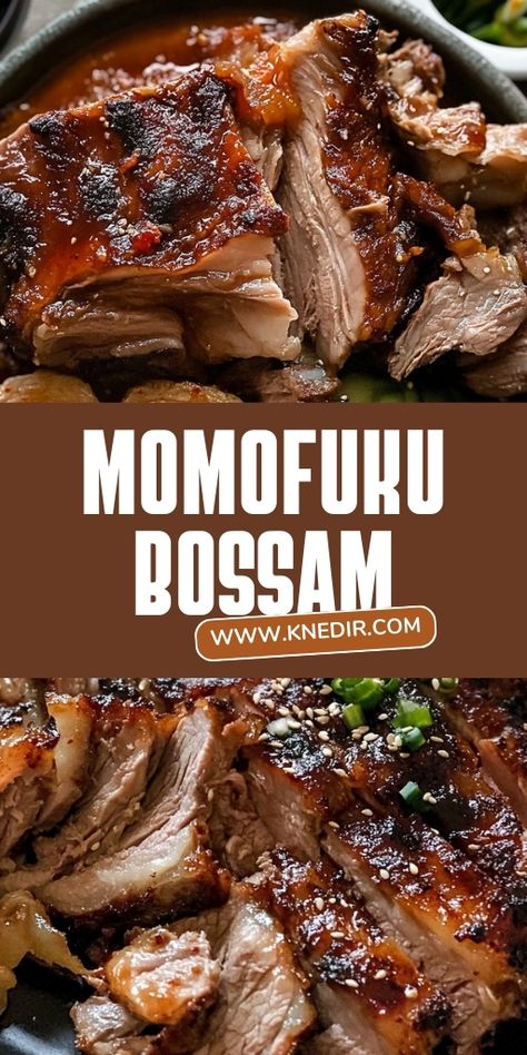 Momofuku Bossam is a Korean-inspired dish featuring tender, slow-roasted pork served with vibrant condiments and lettuce wraps! 🥩🌿 This dish is full of bold flavors and perfect for entertaining or a special family dinner. Serve it with rice and sauces for an unforgettable meal.

📌 Save this pin to make flavorful and tender Momofuku Bossam for your next dinner!
#MomofukuBossam #KoreanCuisine #FlavorfulMeals #SlowRoastedPork #DinnerPartyIdeas Bossam Korean, Sambusak Recipe, Sambusak Meat, Bossam Recipe Pork Belly, Asian Wombok Salad, Momofuku Bo Saam, Momofuku Recipes, Slow Cooked Pork, Korean Dishes