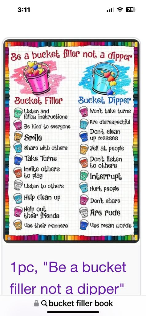 Bucket Dippers And Bucket Fillers, Bucket Filler Reward System, Be A Bucket Filler Not A Dipper, Bucket Filler Book, Bucket Filler Activities, Classroom Aesthetic, Future Educator, Bucket Fillers, Fill Your Bucket