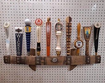 Beer Tap Display, Beer Tap Handles Display, Bar Room Design, Tap Handle Display, Car Part Furniture, Barrel Stave, Beer Tap Handles, Beer Tap, Beer Taps