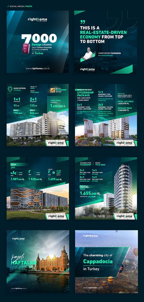 Social Media - Righthome on Behance Real Estate Banner, Inmobiliaria Ideas, Mises En Page Design Graphique, Real Estate Advertising, Real Estate Marketing Design, Banner Design Inspiration, Real Estate Ads, Instagram Advertising, Social Design