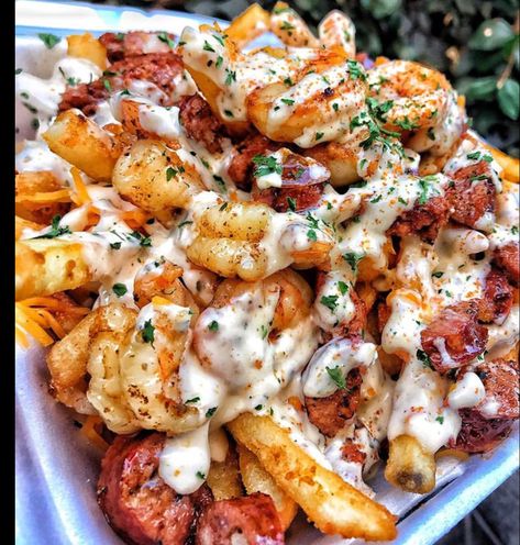 Shrimp fries Loaded Shrimp Fries, Shrimp And Fries, Unwind After Work, Simple Family Meals, Meat Diet, Loaded Fries, Always Late, Food Babe, Food Therapy