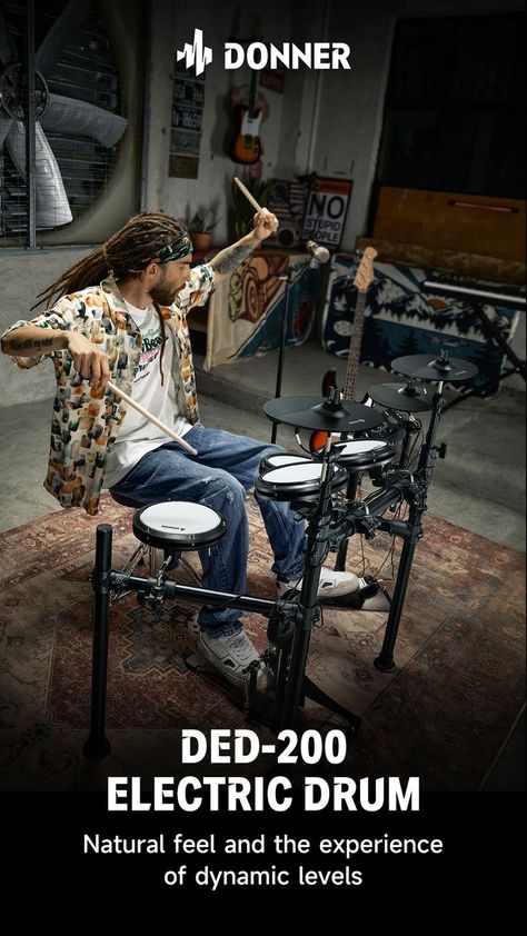 The powerful and dynamic DED-200 comes with 31 ready-to-use drum kit sounds, 450 drum and cymbal sounds, and 50 built-in accompaniment tracks. In addition, the LS module provides authentic drum samples which will surprise you with how authentic the kit is. Electric Drum Set, Drum Throne, Drum Sets, Drum Pad, Electronic Drums, Drum Kit, Electronic Kits, Drum Set, Drum Kits