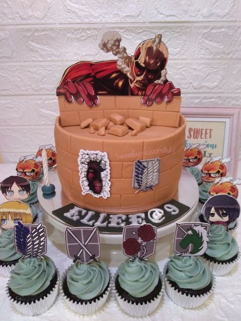 Attack On Titan Birthday Party Ideas, Attack On Titan Cake Ideas, Attack On Titan Cake, Cake Anime, One Piece Birthdays, Anime Cake, Attack On Titan Series, Attack On Titan Comic, Simple Cake Designs