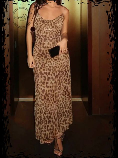 Chic Leopard Print Maxi Dress, Sexy Spaghetti Strap Slip Dress, Bodycon Evening Gown, Animal Print Party Dress, Clubwear Leopard Silhouette, Party Long Dress, Leopard Print Maxi Dress, How To Fold Sleeves, Ankle Length Dress, Womens Knit Dresses, Summer Vintage, Suspender Dress, Linen Pants Women