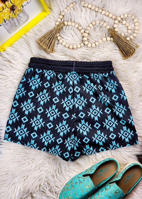 Turquoise Summer Shorts, Turquoise Short Summer Bottoms, Turquoise Shorts For Beach, Turquoise Shorts For Spring, Blue Jean Shorts With Elastic Waistband For Summer, Blue Elastic Waistband Jean Shorts For Summer, Turquoise Shorts For Summer Beach, Blue Jean Shorts For Beach, Turquoise Summer Beach Shorts