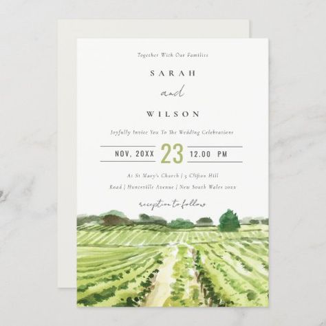 $2.72 | Watercolor Green Winery Vineyard Wedding Invite - vineyard, simple minimal, winery, destination wedding, watercolor, modern elegant, napa valley, tuscan, script calligraphy, wine tasting Winery Wedding Invitations, Wine Bridal Shower Invitations, Vineyard Engagement, Vineyard Wedding Invitations, Rehearsal Dinner Invite, Engagement Invite, Winery Vineyard, Bridal Shower Wine, Wedding Rehearsal Dinner Invitations