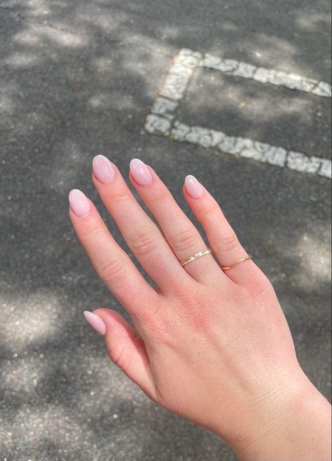 Short Simple Nails Almond, Short Feminine Acrylic Nails, Soft Almond Nails Short, Classy Nails Pale Skin, Pale Pink Oval Nails, Light Pink Rounded Nails, Classy Oval Nails Short, Short Nails Ideas For Chubby Fingers, Round French Tip Acrylic Nails