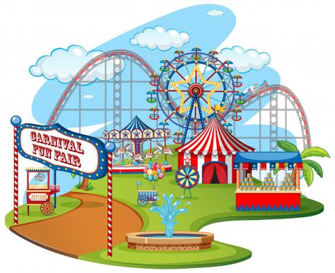 Fun fair theme park Free Vector | Free Vector #Freepik #freevector #kids Fun Fair Drawing, Park Illustration, Fair Theme, Vip Kid, Good Morning Smiley, Fun Park, City Games, Event Poster Design, Fun Fair