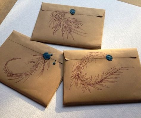 Like the creative use of brown ink on brown paper with added wax seal. Carne Griffiths, Snail Mail Envelopes, Snail Mail Art, Mail Art Envelopes, Going Postal, Decorated Envelopes, Pen Pals, Brown Paper Packages, Envelope Art