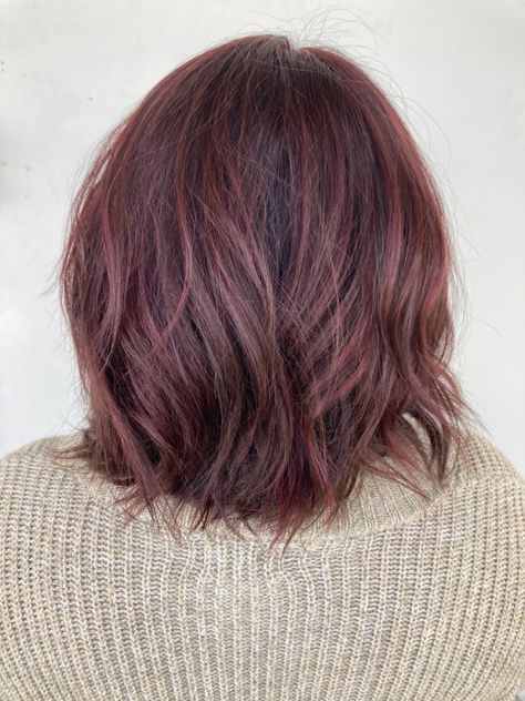 Short textured hair with black cherry color Cherry Cole Hair, Black Cherry Hair Color Short, Cherry Coke Hair Color Short Hair, Black Cherry Short Hair, Short Cherry Coke Hair, Short Maroon Hair, Cherry Coke Short Hair, Dark Purple Short Hair, Red Hair Dark Roots