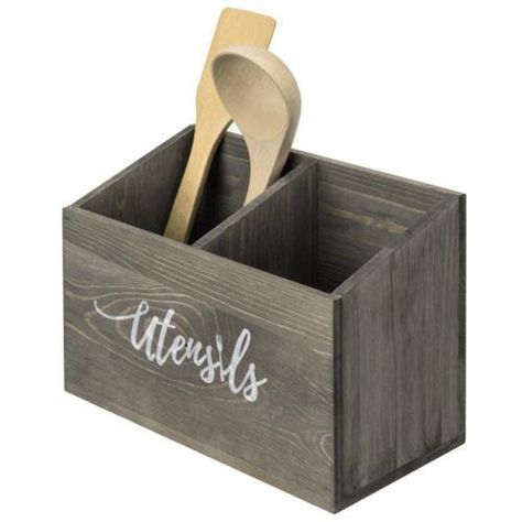 Rustic Gray Solid Wood Utensils Organizer | Etsy Gray Wood Kitchen, White Wood Desk, Cooking Utensil Organization, Wood Cooking Utensils, Spoon And Fork Holder, Wood Kitchen Utensils, Cursive Lettering, Wood Organizer, Utensil Organizer