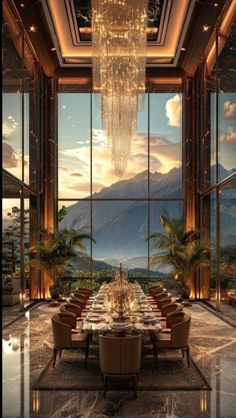 Big Luxury Dining Room, Mansion Kitchen Luxury Modern, Luxurious Mansions Interior, Penthouse Aesthetic, Dining Room Luxury, Castle House Design, Luxury Houses Mansions, Casa Country, Dream Life House