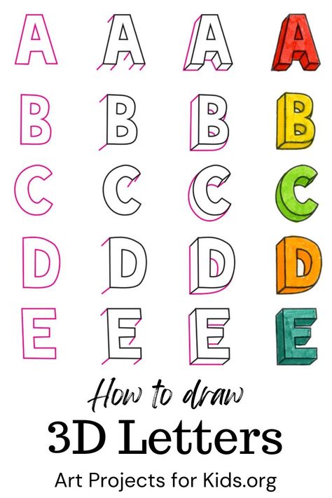 3d Letters Tutorial, Draw 3d Letters, Cute Fonts Alphabet, Letters Tattoo, How To Draw 3d, Letters Ideas, Draw 3d, Alphabet Drawing, Bubble Drawing