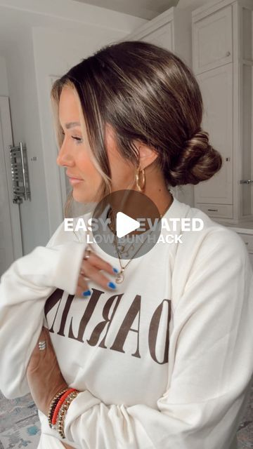 Cristina Stults on Instagram: "This easy low bun hack will change your life 😚  Comment “bun” for the 🔗’s to my favorite hair ties + this outfit!   🫧hair ideas, hair hack, hair goals, hair tutorials, beauty, hair obsessed, hairdresser, updo, low bun, elevated hair, extensions, balayage" Low Bun Hack, Low Bun Tutorials, Easy Low Bun, Bun Hack, Beautiful Black Hair, Low Bun Hairstyles, Bun Tutorial, Low Bun, Hair Up Styles