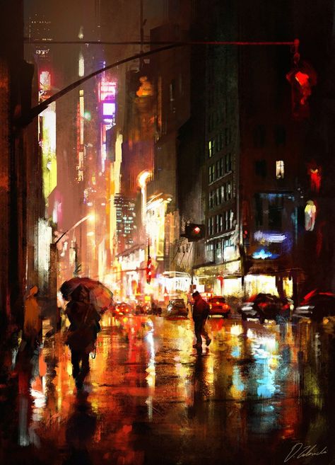 City Street At Night, Rain At Night, Street At Night, Andermatt, Interesting Pictures, City Painting, Chicago Photography, Walking In The Rain, Cityscape Painting