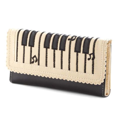 Piano Keyboard Music Notes Shaped Bi-Fold Clutch Long Wallet for Women Funky Purses, Rockabilly Tattoo, Music Bag, Key Change, Piano Keys, Quirky Fashion, Black Wallet, Cute Purses, Music Fashion