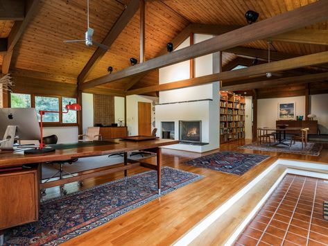 Post-and-beam home living space Cedar Ceiling, Cathedral Ceiling Living Room, Boston Living Room, Beam Ceiling, Vaulted Ceiling Living Room, Post And Beam Home, Cathedral Ceilings, Wood Beam Ceiling, Furniture Placement