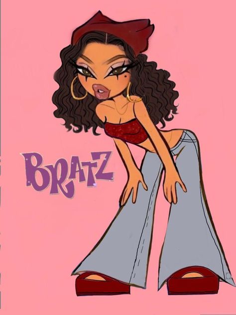 Bratz Morena, Disfraces Ideas, Curly Hair Cartoon, Black Bratz Doll, Bratz Doll Outfits, Doll Drawing, Brat Doll, Bratz Girls, Bratz Inspired Outfits