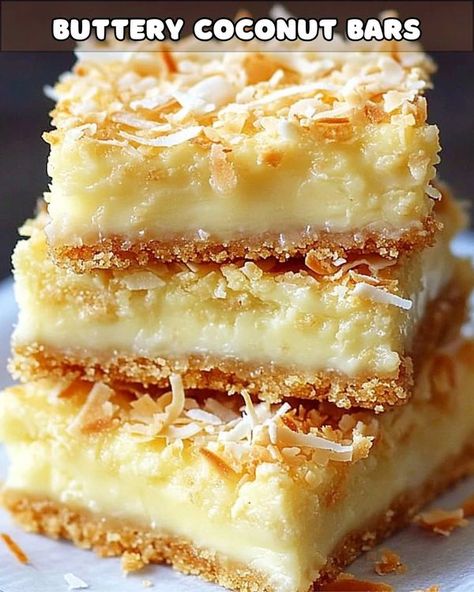 Yay Recipes Butterscotch Coconut Bars, Buttery Coconut Bars, Coconut Squares Recipe, Recipes With Coconut, Lemon Coconut Bars, Coconut Squares, Coconut Bar, Chess Squares, Coconut Filling