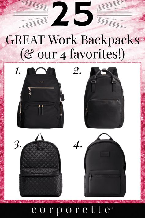 We've discussed whether you're Team Tote or Team Backpack -- so now we're rounding up 30+ of the best work backpacks (with laptop sleeves, trolley sleeves, and more!) -- as well as our 4 favorites. Which are your favorite backpacks for work? Work Outfit With Backpack, Work Bookbag For Women, Professional Backpack Women, Womens Laptop Backpack, Womens Work Backpack, Backpack Outfits Women, Commuter Backpack Women, Stylish Backpacks For Women, Work Backpack Women