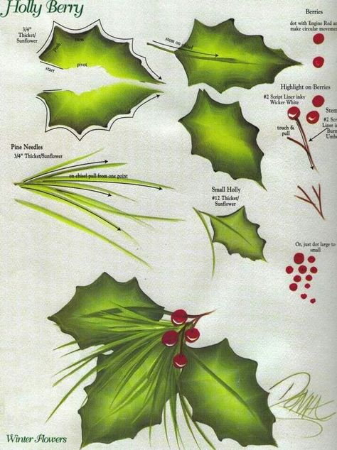 Holly leaves and berries Donna Dewberry Painting, Christmas Face Painting, Holly Leaves And Berries, Donna Dewberry, Tole Painting Patterns, Country Paintings, Holly Leaves, Holly Berry, China Painting