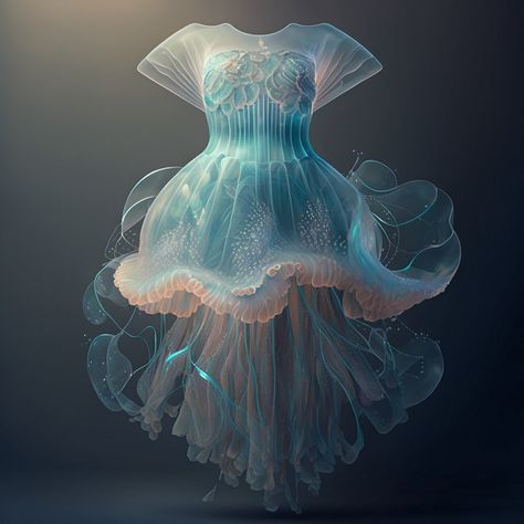 Ocean Themed Dresses, Ocean Themed Dress, Sea Moodboard, Themed Prom Dresses, Underwater Kingdom, Movement Fashion, Jellyfish Pictures, Ocean Dress, Fashion Design Classes