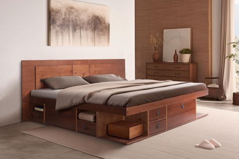 PRICES MAY VARY. BEST STORAGE SET (BED+HEADBOARD): The sturdy Bali Platform set is all made in solid pine wood and has synthetic leather handles. Lots of storage room. Includes the bed bases and slats. Thinking about your safety, all edges are rounded. Totally noise free 3 COLORS AND 4 SIZES: Comes in Caramel, Oak, and White Colors and is Available in King, Queen, Full and Twin sizes. Make a beautiful set with BALI DESK THE ASSEMBLY: This bed set is delivered disassembled. Along with the individ Wooden Bed With Storage, King Size Bed Headboard, Headboard King Size, Platform Bed With Drawers, Bed Frame With Drawers, Gorgeous Bed, Storage Platform Bed, Cama King Size, Storage Platform