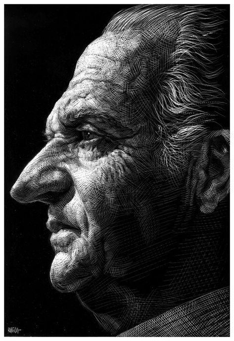 Ricardo Martinez | Scratchboard Artist | Richard Solomon Artists Representative Ricardo Martinez, Scratchboard Artists, Scratchboard Illustration, Pencil Shading Techniques, Scratchboard Drawings, Artist Portraits, Woodcut Art, Scratchboard Art, Scribble Art