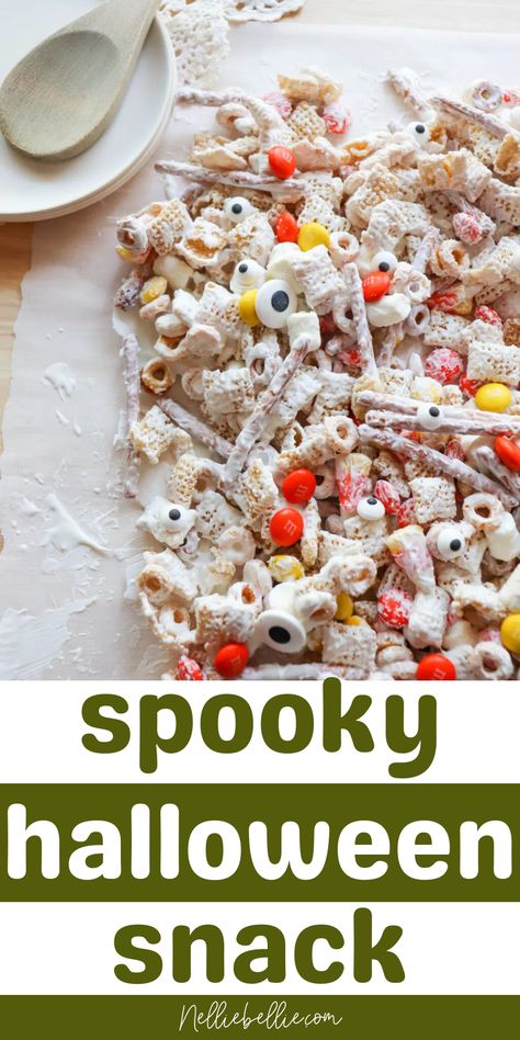 Experience Halloween magic with our White Chocolate Halloween Chex Mix! 🎃🍫 This bewitching blend of flavors includes candies, pretzels, and the sweetness of white chocolate. Get ready to treat yourself to a snack that captures the spirit of the season! #HalloweenMagic #ChexMixRecipe #FallFlavors #TastyTreats #SavorTheSeason Halloween Snack Mix White Chocolate, Halloween Chex Mix White Chocolate, White Chocolate Chex Mix Recipes, Halloween Mix Snack, Chocolate Pretzels Halloween, Halloween Dessert Bars, Halloween Chex Mix Recipes, Chocolate Chex Mix Recipes, White Chocolate Snack Mix