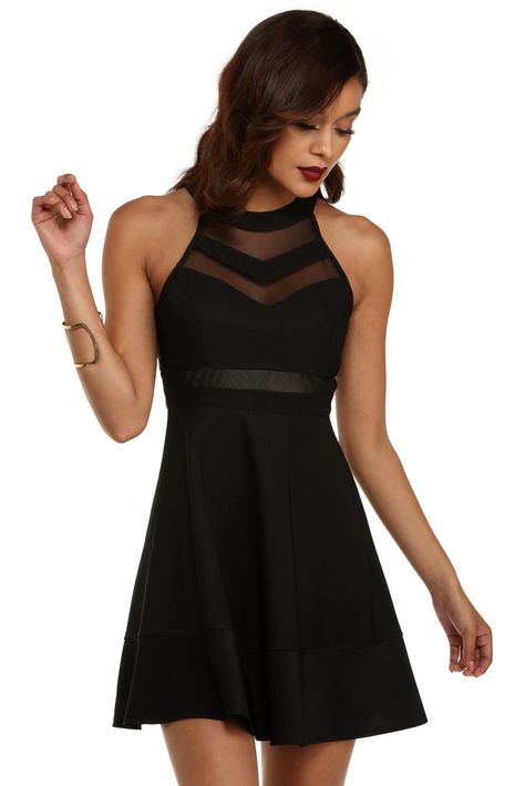 Black Illusion Skater Dress Cute Dresses For Dances, Fit And Flare Dresses, Semi Dresses, Blue Skater Dress, Babydoll Dresses, Black Skater Dress, Flare Dresses, Skater Dresses, School Dances