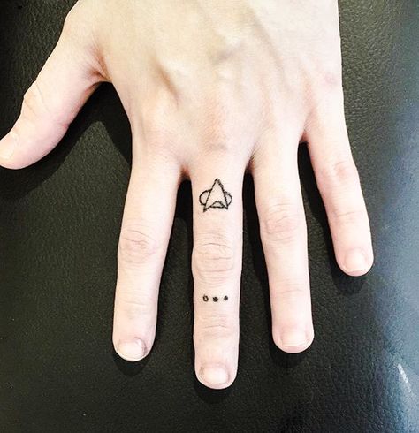 Startrek Tattoos, Star Trek Delta Tattoo, Voyager Tattoo Star Trek, Enterprise Tattoo, Simple Star Trek Tattoo, Minimalist Star Trek Tattoo, Star Trek Symbol Tattoo, Star Trek Tattoo Ideas, Trill Tattoos Star Trek