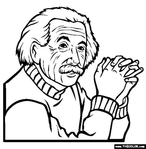 Albert Einstein Online Coloring Page.  Yesterday was Pi Day!  Too bad we didn't think of printing off some of these for the kids... About Albert Einstein, People Coloring Pages, Famous Historical Figures, Coloring Pages For Boys, Online Coloring Pages, Unicorn Coloring Pages, Princess Coloring, Easy Coloring Pages, Cartoon Coloring Pages