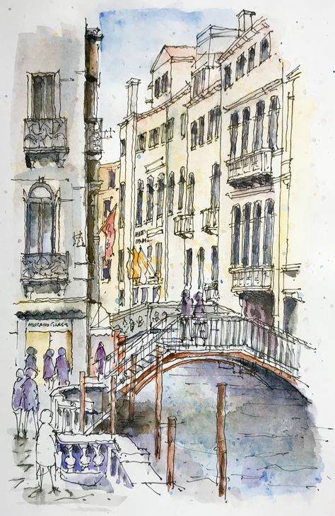 Venice Sketch Pencil, Venice Sketch, Urban Sketches, Urban Sketch, Watercolor Architecture, Architecture Sketchbook, Romantic City, Venice Travel, Vintage Drawing