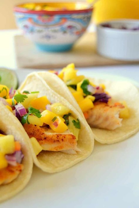 Seafood Delight Recipe, Habanero Salsa Recipe, Mango Habanero Salsa, Tilapia Tacos, Mango Pineapple Salsa, Habanero Salsa, Mini Tacos, Mango Pineapple, Ground Beef Tacos