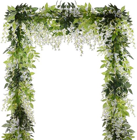 Amazon.com: 5 Pcs (Total 32.8Ft) Artificial Wisteria Garland Wisteria Vine Rattan Fake Wisteria Vine Flower Garland for Wedding Garden Outdoor Decor (White): Kitchen & Dining Diy Wedding Arrangements, Wisteria Garland, Hanging Flowers Wedding, Wisteria Vine, Wedding Arches Outdoors, Purple Wisteria, White Wisteria, Arch Decoration Wedding, Greenery Garland